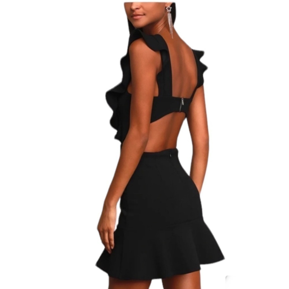 LULUS Positively Beaming Black Backless Ruffled Mini Dress